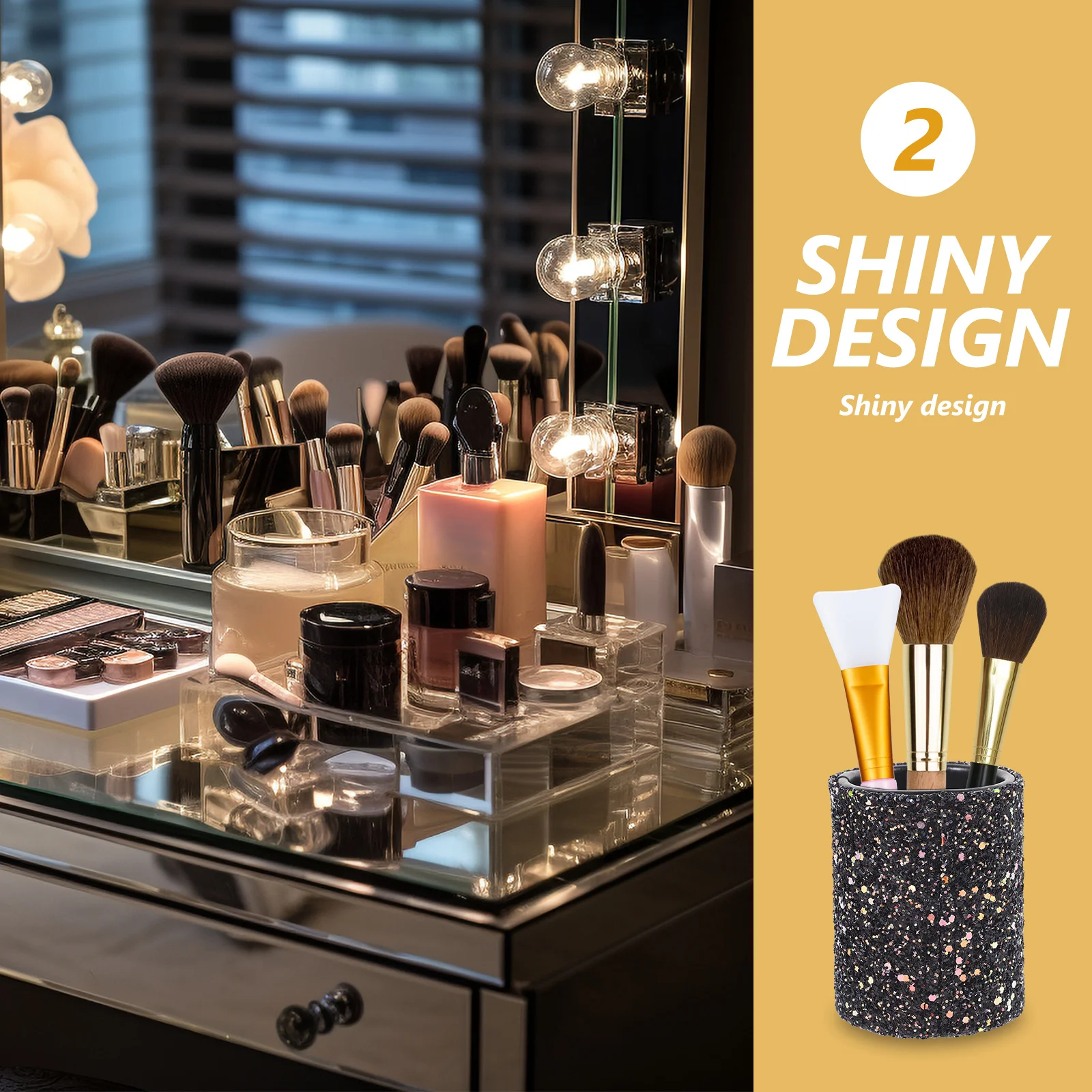 Decoratieve make-up kwasten organizer, kleine glitter emmertje, draagbare opbergoplossing voor cosmetica en tools, efficiënte opbergoplossing voor de kaptafel