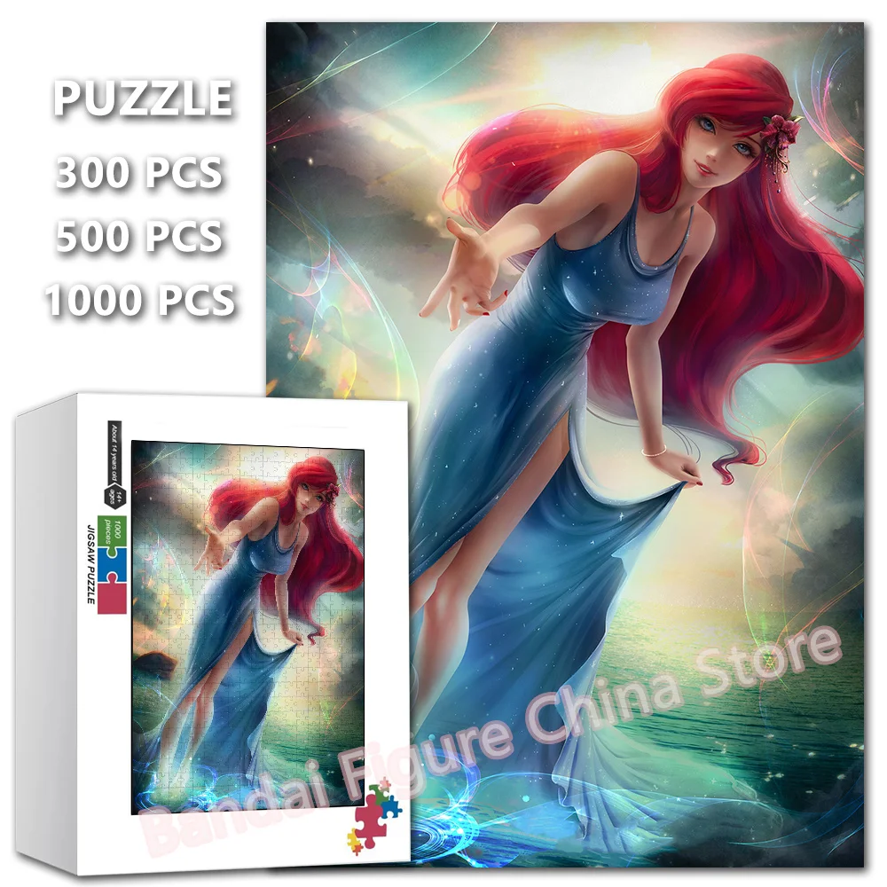 Little Mermaid Ariel Cartoon Print Jigsaw Puzzle Diy Disney Princess Anime 300/500/1000 Pieces Puzzle Assembled Kids Game Toys