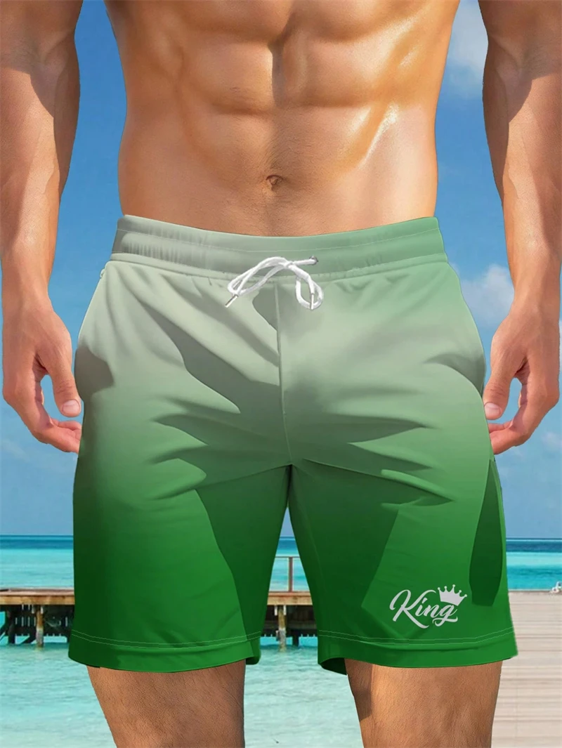 

Простые пляжные рубашки с градиентной графикой для мужчин, летние повседневные короткие штаны с 3D принтом для отдыха и отпуска, свободные дышащие плавки