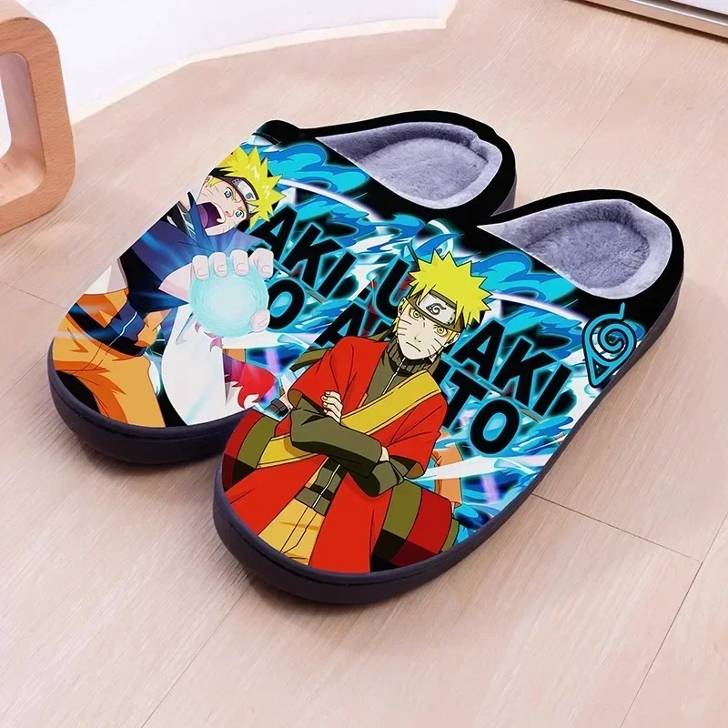 Anime Naruto Sasuke Warm Plush Cosplay Slippers Couple\'s Indoor Non-slip House Slides Men And Women Toe Wrap Home Cotton Shoes