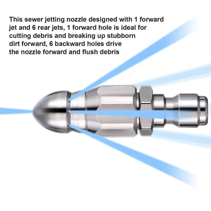 

Насадка для мойки высокого давления с канализационной форсункой из нержавеющей стали, мини-компактная прочная канализационная форсунка, насадка для шланга для промывки давлением