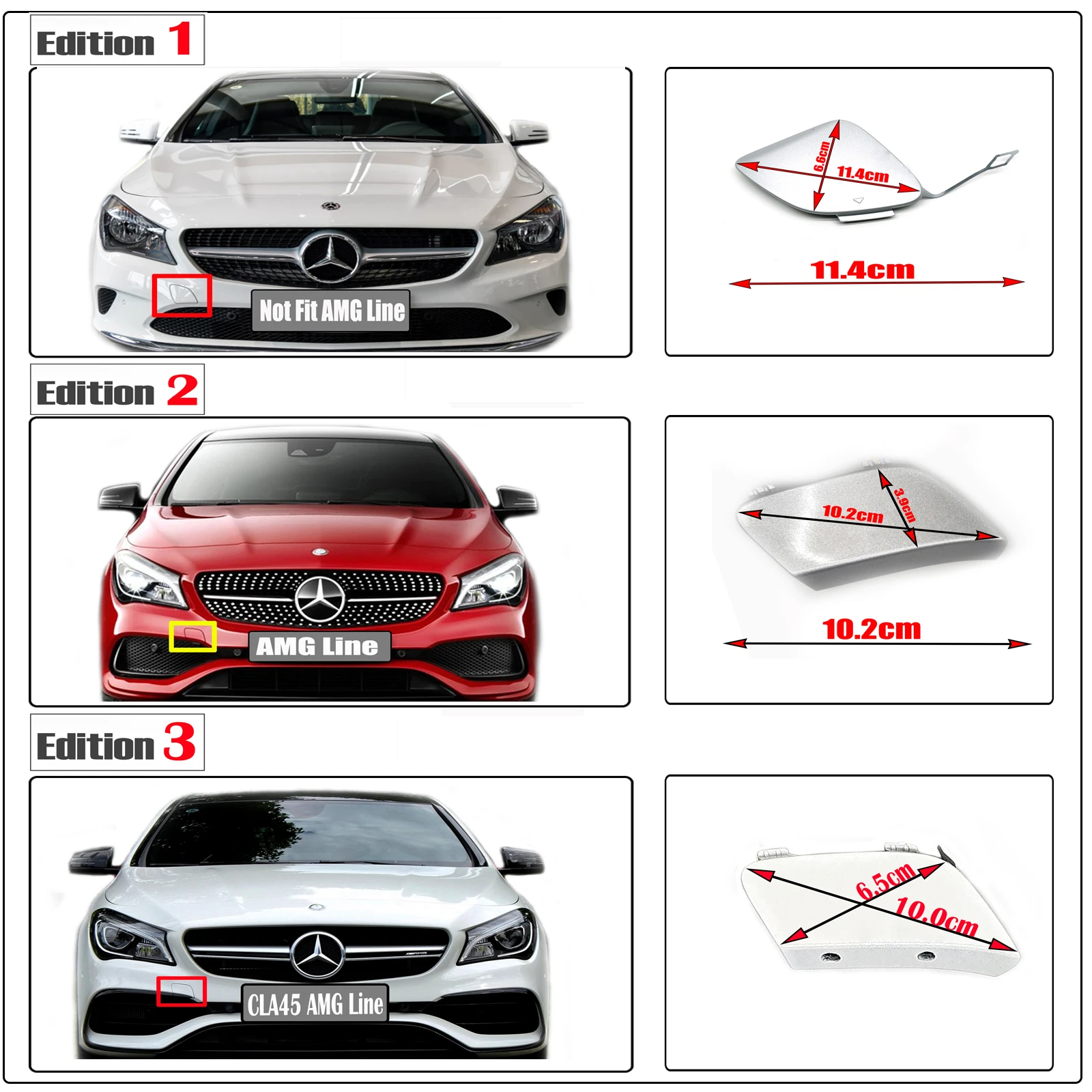Voorste trekhaakafdekking geschikt voor 16-19 Mercedes-Benz CLA Coupé (C117) CLA180 CLA200 CLA220 CLA250 SPORT A1178851300