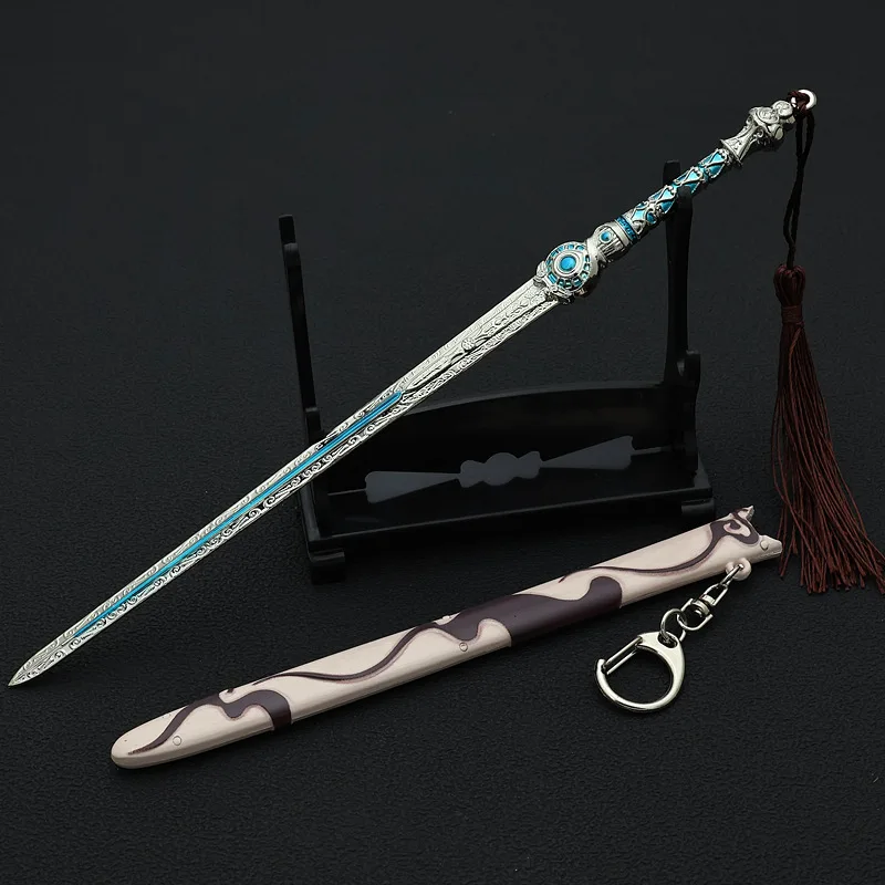 Xianjian filme e televisão ao redor artesanato completo metal liga de zinco wangshu espada 22cm modelo de brinquedo ornamentos espada chaveiro