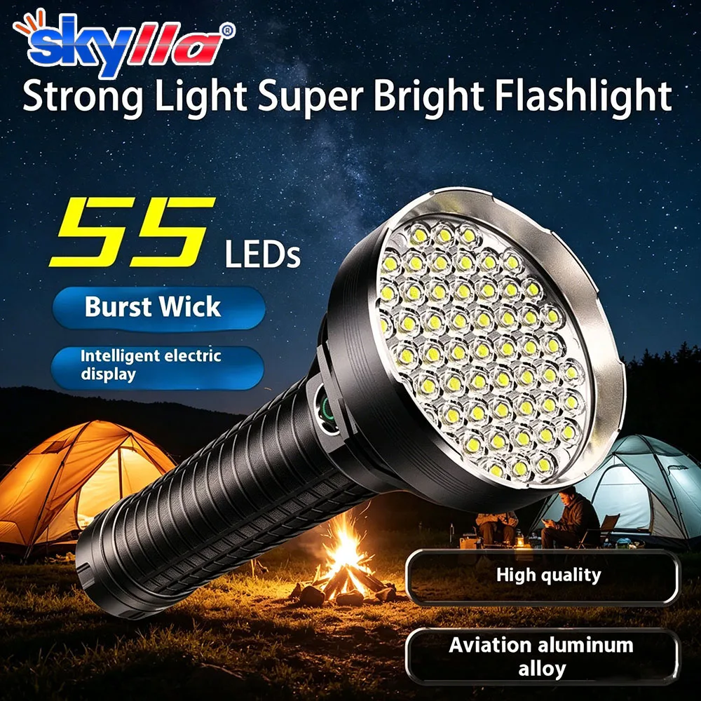 

55LED Super Bright Lantern High Power Flashlight USB Rechargeable Strong Light Torch Waterproof Powerful Lamp Camping Outdoor