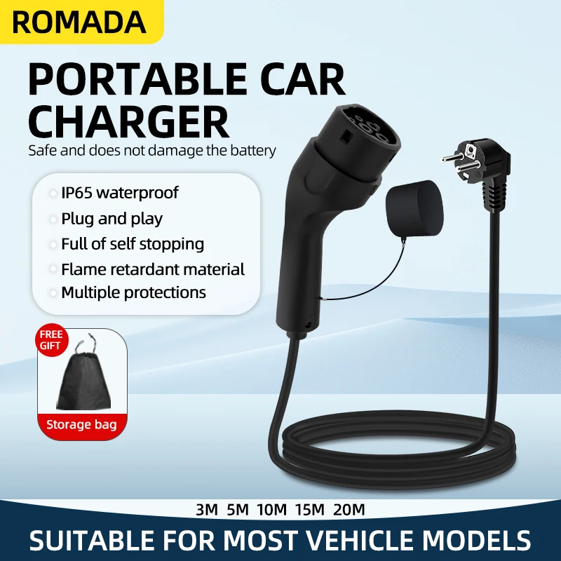 

Портативное зарядное устройство для электромобилей 3,5 кВт, 16 А с разъемом Type2 IEC62196, вилка европейского стандарта, длина кабеля 3–20 м, адаптер Wallbox для электромобиля