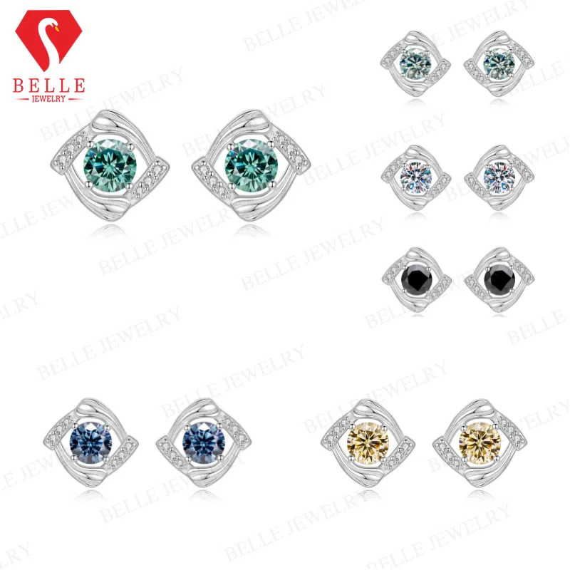 Moissanite Earring Round Cut 1ct D/Vivid Blue/Green Color VVS1 925 Sterling Silver GRA Certified Factory Direct Commute‑Ready