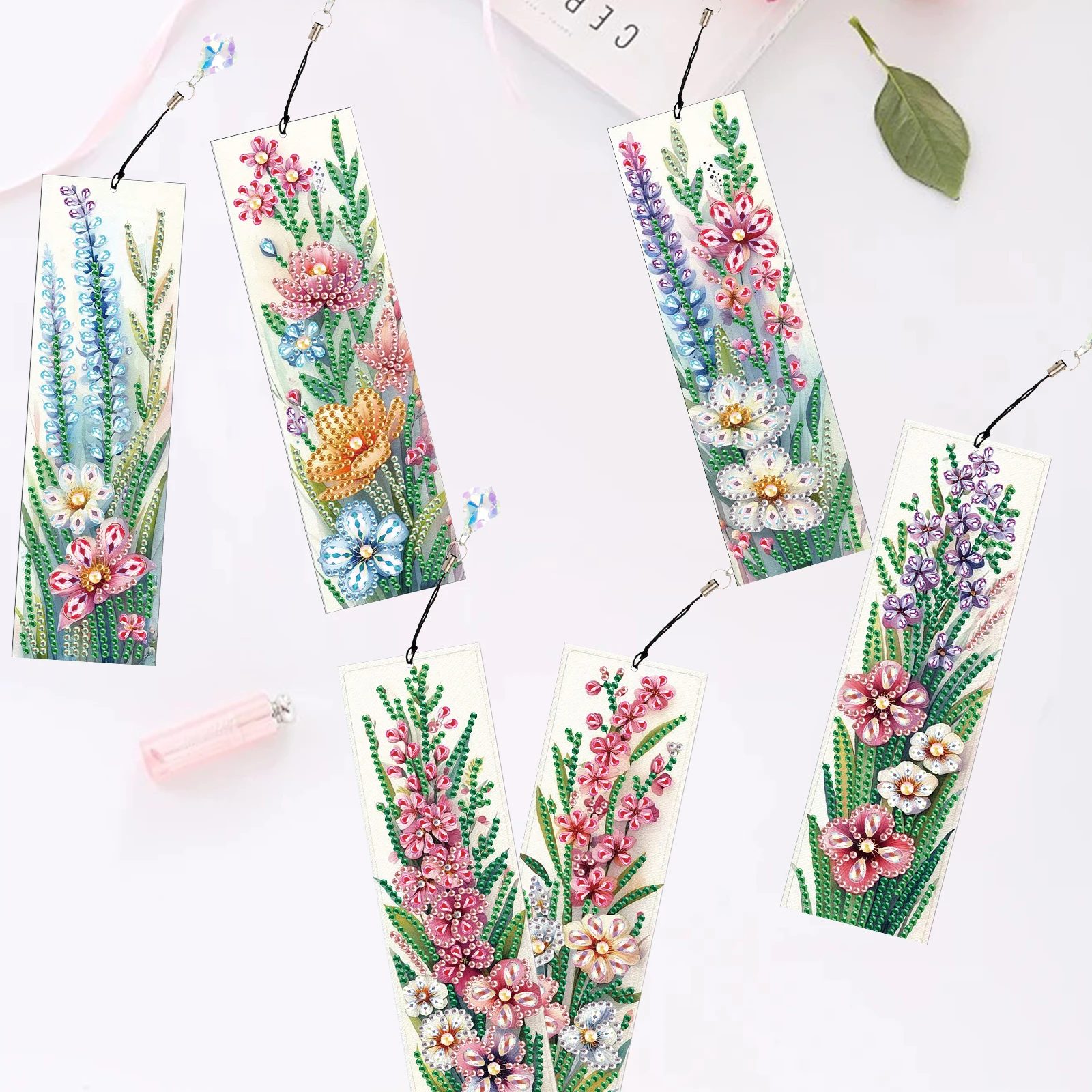 

6PCS Diamond Art Painting Bookmarks kits,Colorful flowers Diamond Art Pendant Supplies Shining Bookmarks Handmade Office Gifts