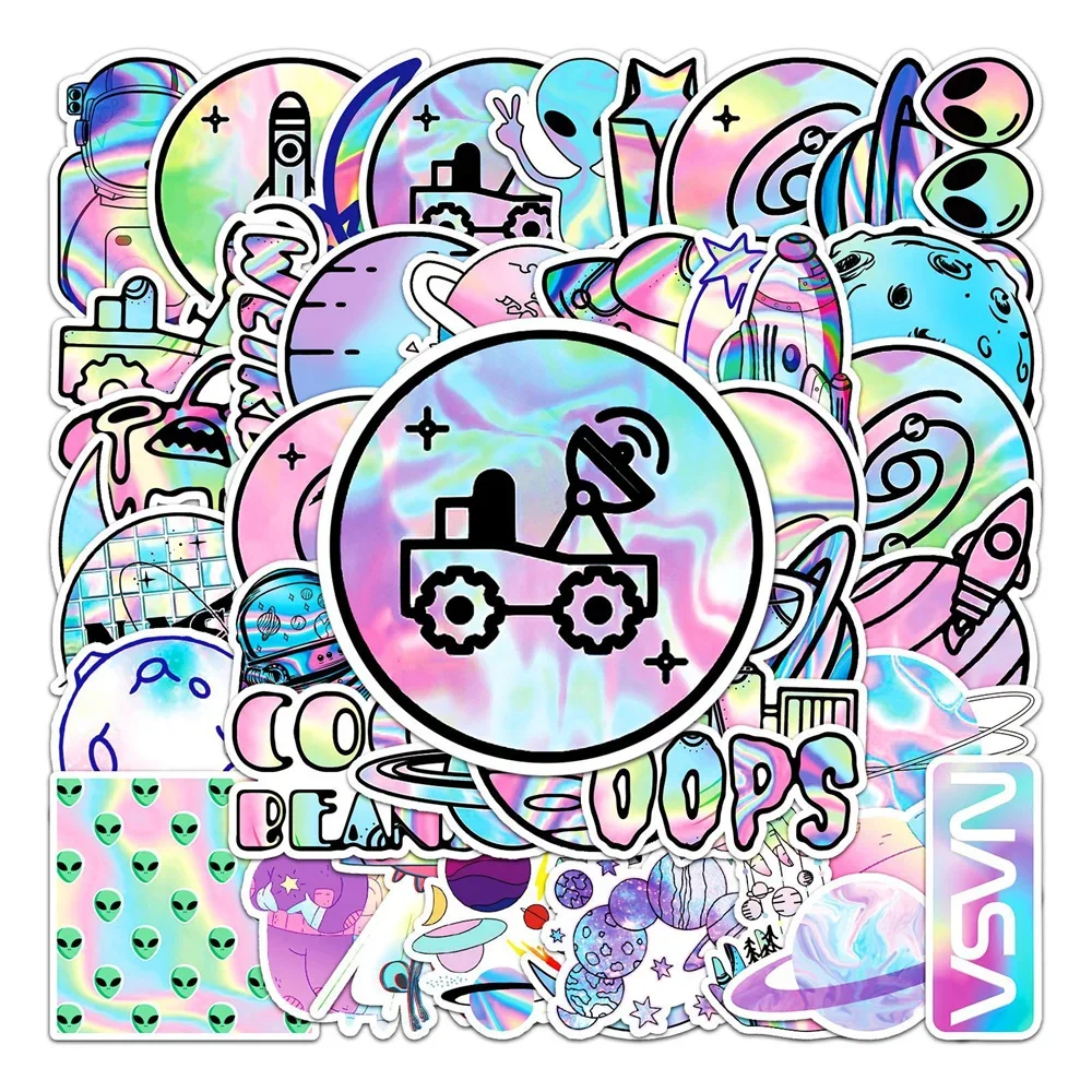 10/30/50PCS Laser Outer Space Graffiti Creative Planet Sticker Water Cup Suitcase Notebook Skateboard Waterproof Sticker Wholesa