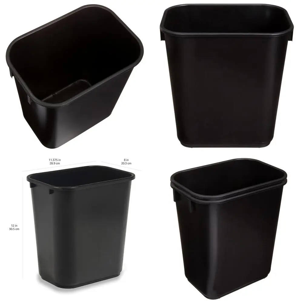 

Двойная упаковка, 3-галлонные черные прямоугольные мусорные баки для офисного использования
