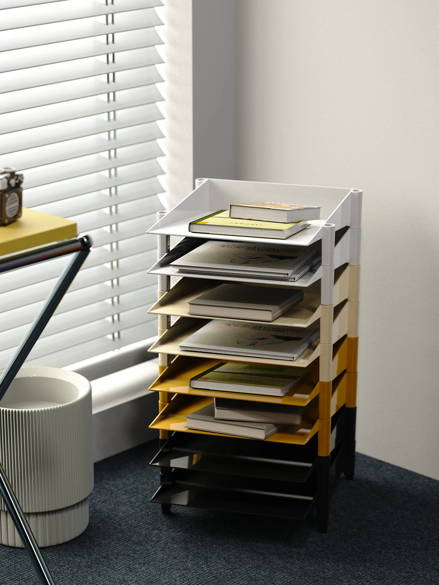 

XEMO Memphis Multi-Layer Desktop Organizer Office Document Arrangement Rack Bookshelf Dopamine Plastic Stackable Square Box