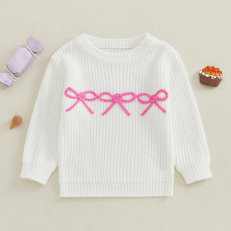 Baby Kids Girl Knit Sweater Cute Bow Chunky Knitted Pullover Sweatshirt Toddler Girls Fall Winter Clothes