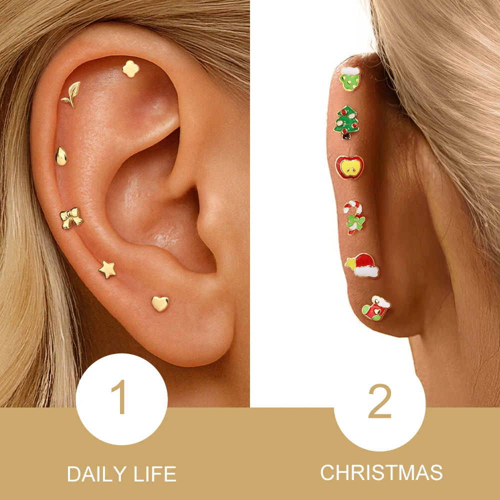 

Boako 2025 925 Sterling Silver Christmas Apple/Tree/Hat/candy Stud Earrings For Women 1pc New Year Party Jewelry Xmas Gifts