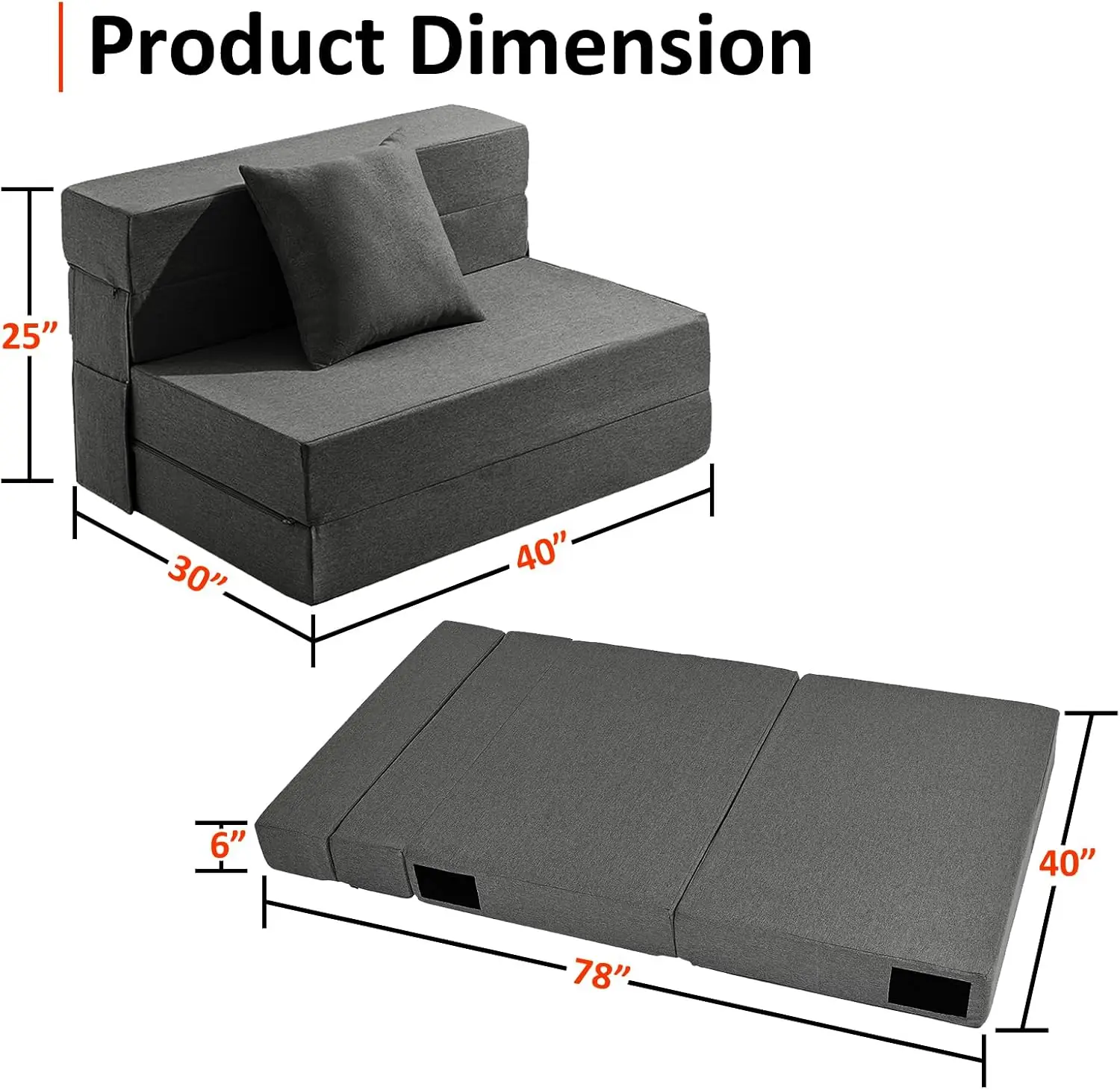 Twin Size Folding Sofa Bed - 4 in 1 Sleeper Chair with Pillow - High Density Memory Foam Fold Out Couch - Convertible