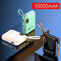 66W 10000mAh Portable Power Bank Built in Cable Two Way Fast Charging Charger Mini Powerbank for iPhone 14 Samsung Xiaomi Huawei