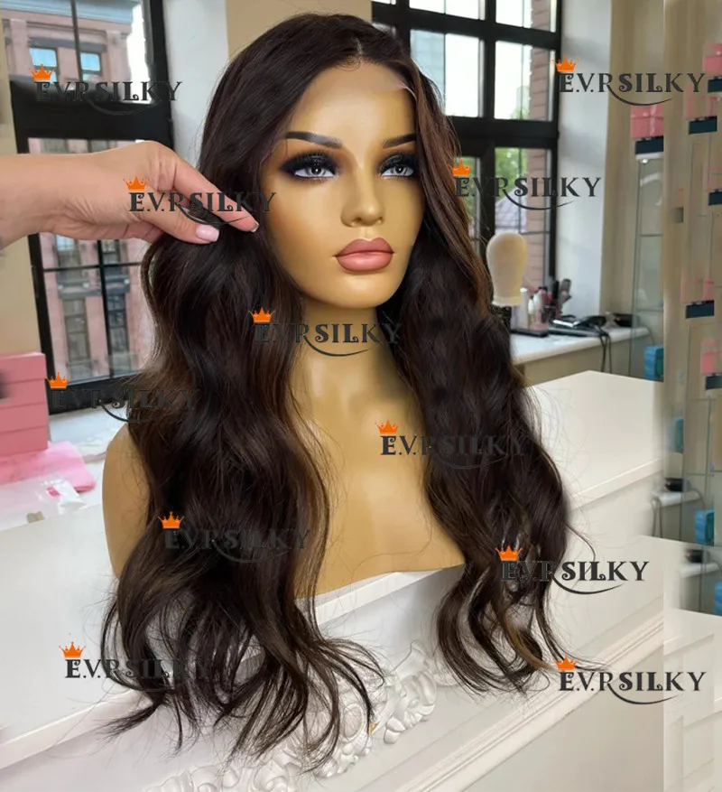 Women's Brown Wig body waveFashion Comfortable glueless Female wig 100% human hair easy to wear for beginners HD full lace wig