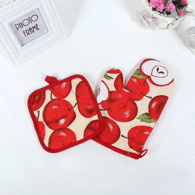 25*17cm Fruit Pattern Kitchen Oven Mitt Glove Pad Colorful Microwave Anti-Hot Insulation Mat BBQ Baking Tools Accessories Decor