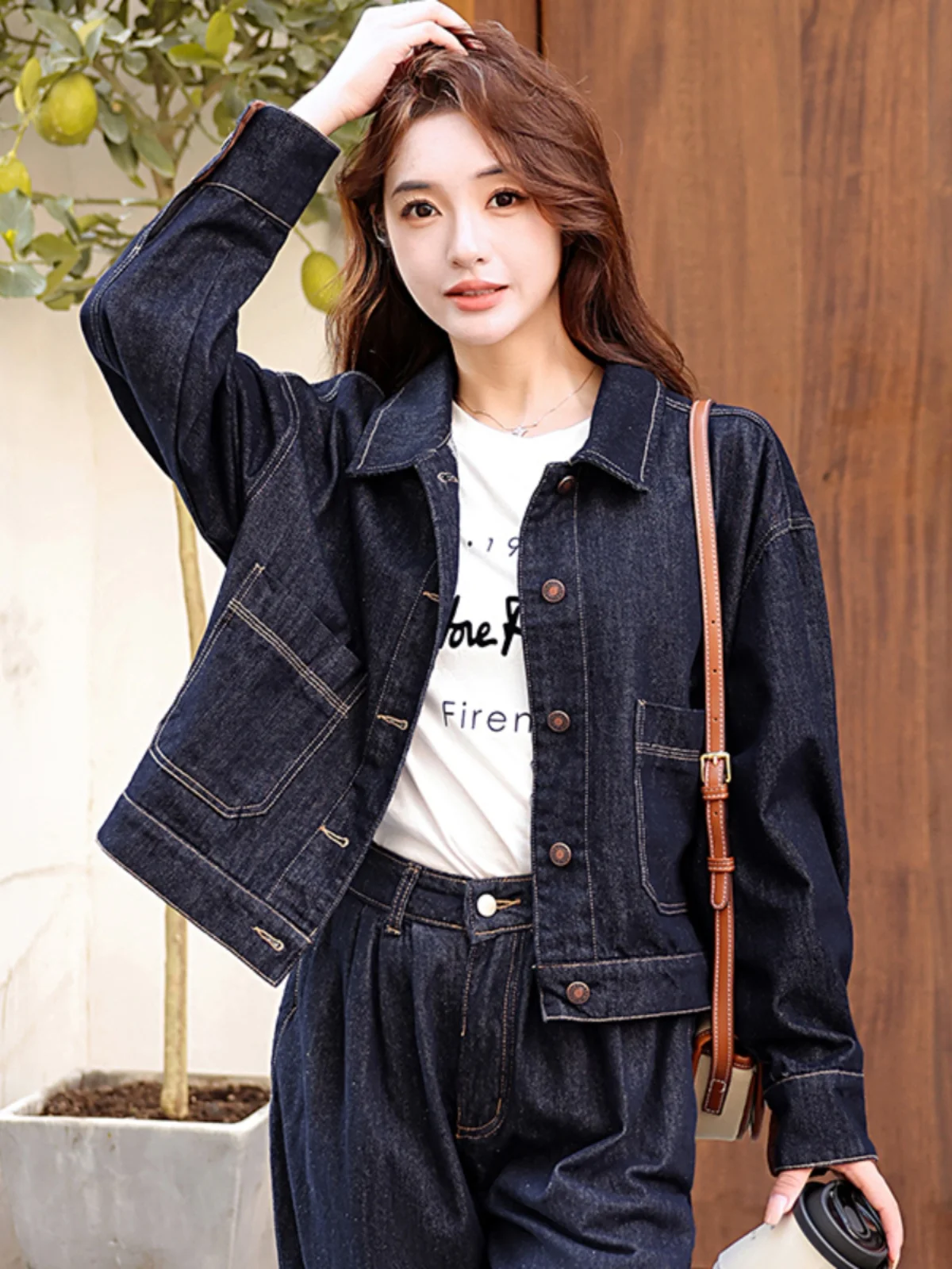Women's Denim Jaet Svel Long Sve Casual Faion Simple Sle Autumn Season Tagkita Brand  Collar ort Coat