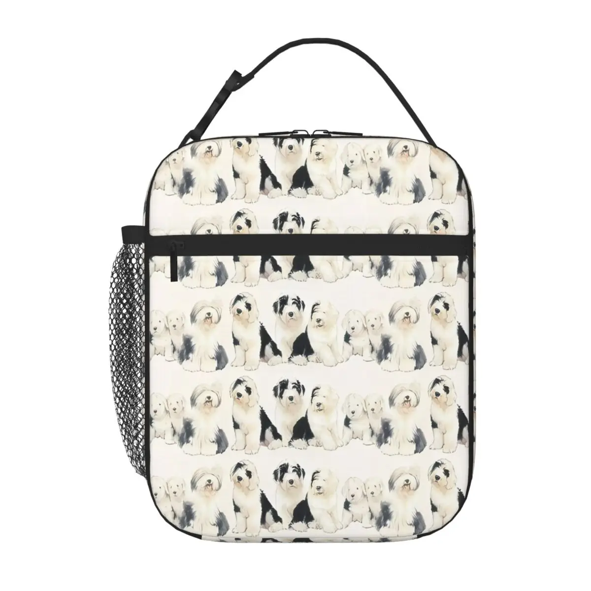 Bestselling Old English Sheepdog Puppies Modern Canvas Lunch Bag Bus Trip Shoulder Lunch Bag