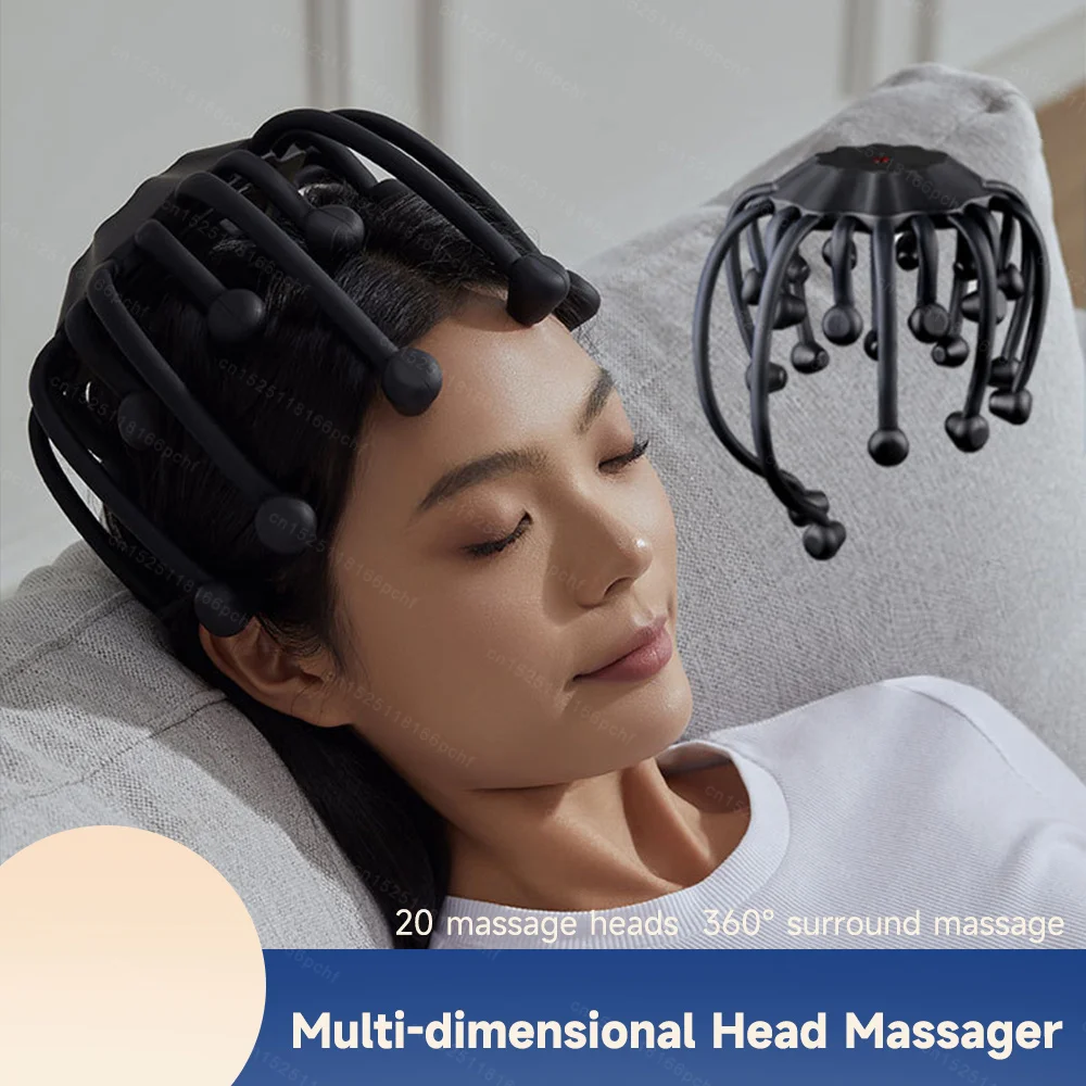 

Электрический массажер для кожи головы, коготь осьминога, скребок для головы, 10/15/20, массажные головки, вибрация, терапия красным светом для снятия стресса, мигрени