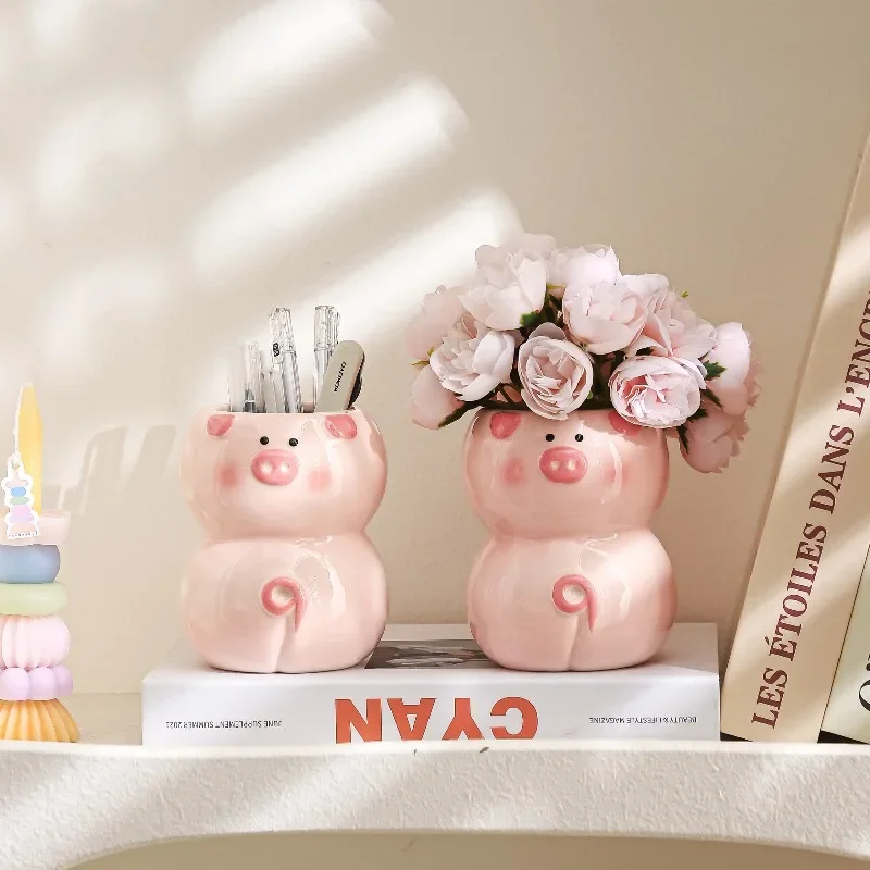 Nordic Pig Shape Ceramic Vase Ornament Living Room Bedroom Dining Table Flower Arrangement Container Home Decoration Accessories
