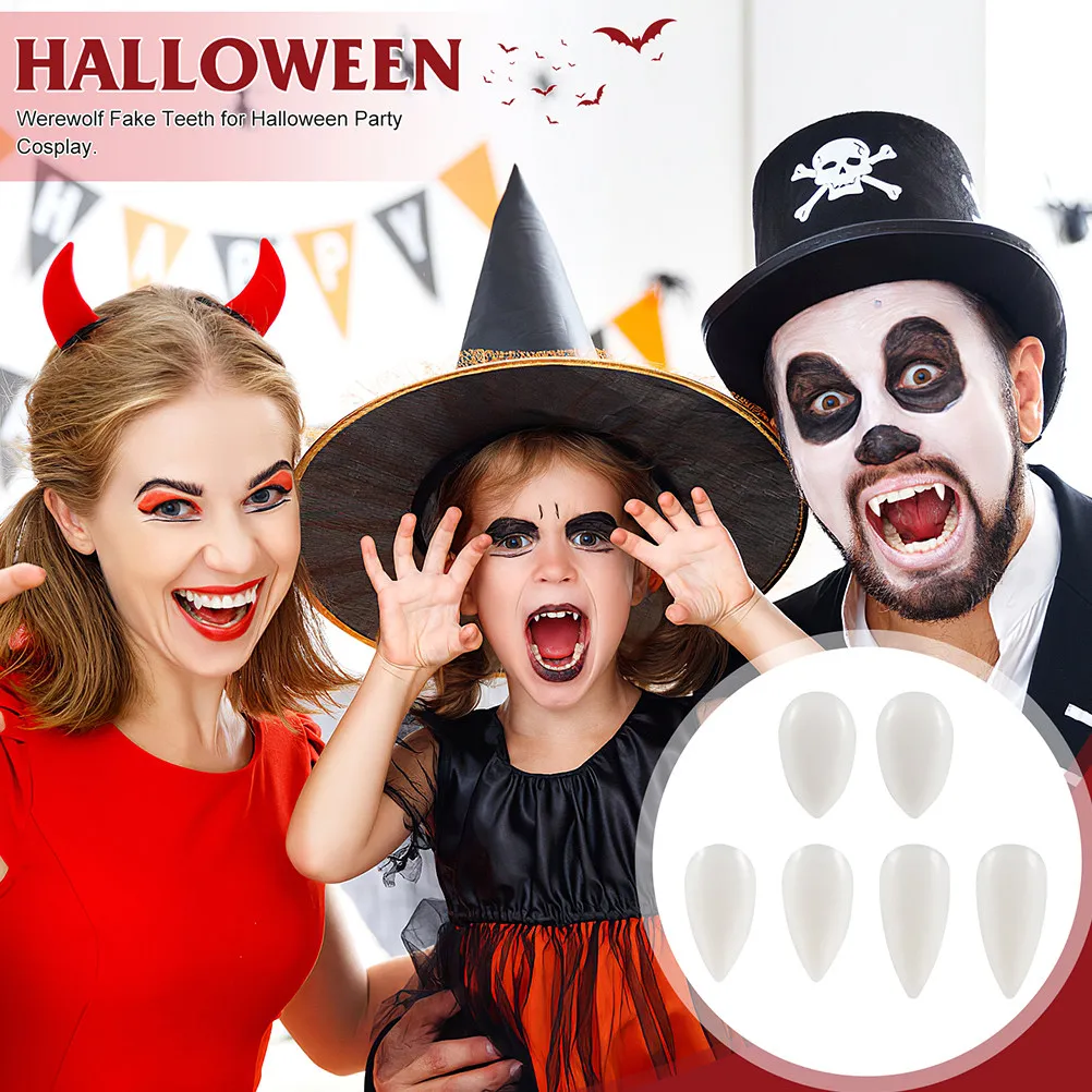 

6Pairs Vampire Dentures Fake Teeth for Halloween Cosplay Premium Flexible Silicone Scary Theme Party Masquerade Costume Props