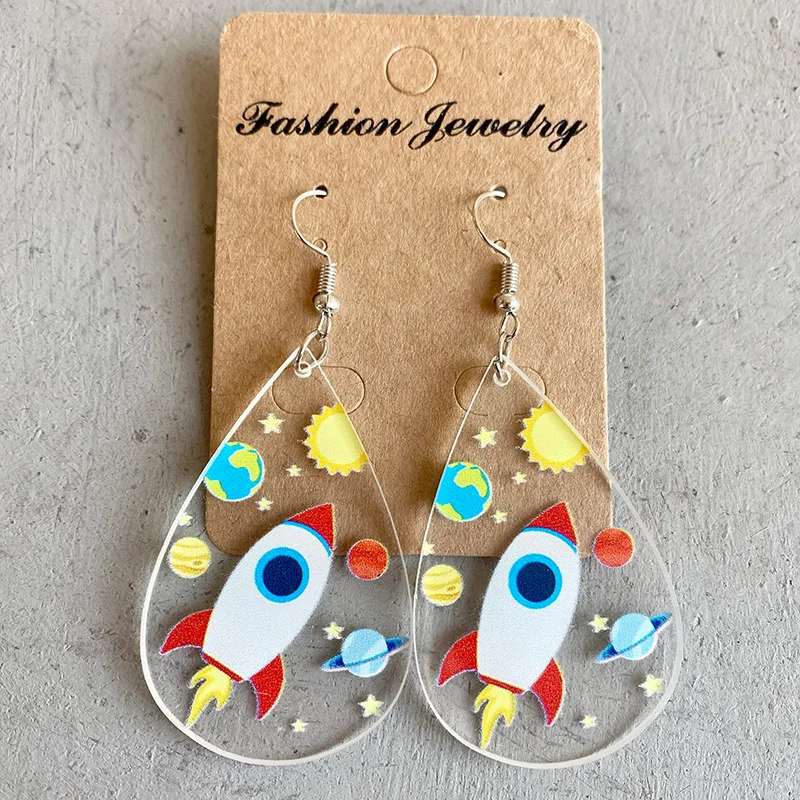Acrylic Microscope Teacher Course Earrings Personality Notes Violin Rocket Transparent Resin Water Drop Earrings