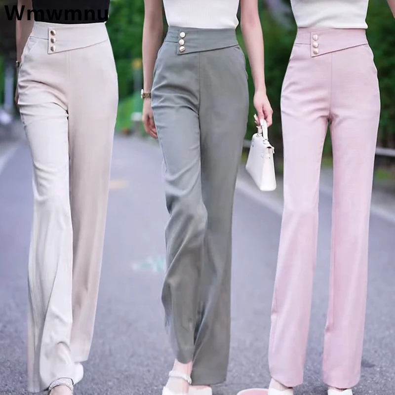 

Spring Summer Formal Suit Pants Women Casual High Waist Ol Straight Pantalones New Korean Elegant Office Button Calcas 2024