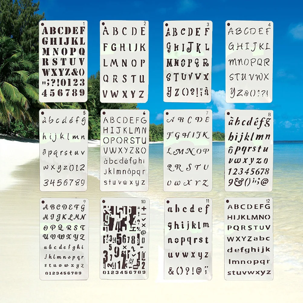 

12Pcs Wearresistant Number Alphabet Drawing Stencils for Ballpoint Pen Pencil Markers DIY Crafts Painting Templates