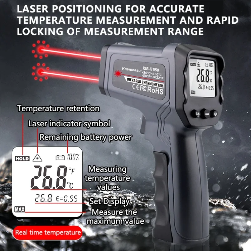 비접촉식 적외선 온도계 -50~1600C 온도계 LCD - Industrial Laser Thermometer Gun 리뷰 및 가격
