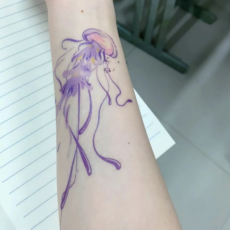 Cartoon Jellyfish Temporary Tattoo for Woman Thigh Waterproof Sticker Cartoon Y2K Butterfly Fake Tattoos Festival Art Tatuaje