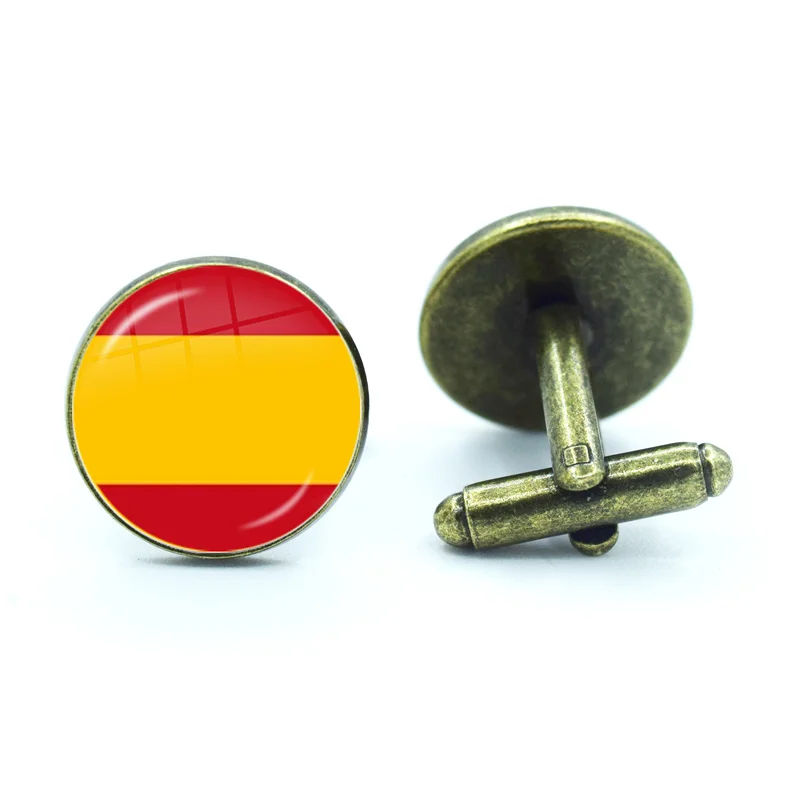 أزرار أكمام قميص زجاجي متعدد الطبقات للرجال ، أساور خريطة شعار إسبانيا ، أزرار أكمام فنية جديدة ، مصنوعة يدويًا