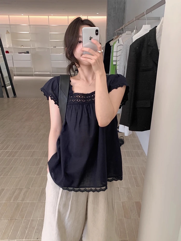 

Liangliang Sweet Personali Square Collar Lace Embroidery ort Sve Women's irt Summer New Loose Versatile Top
