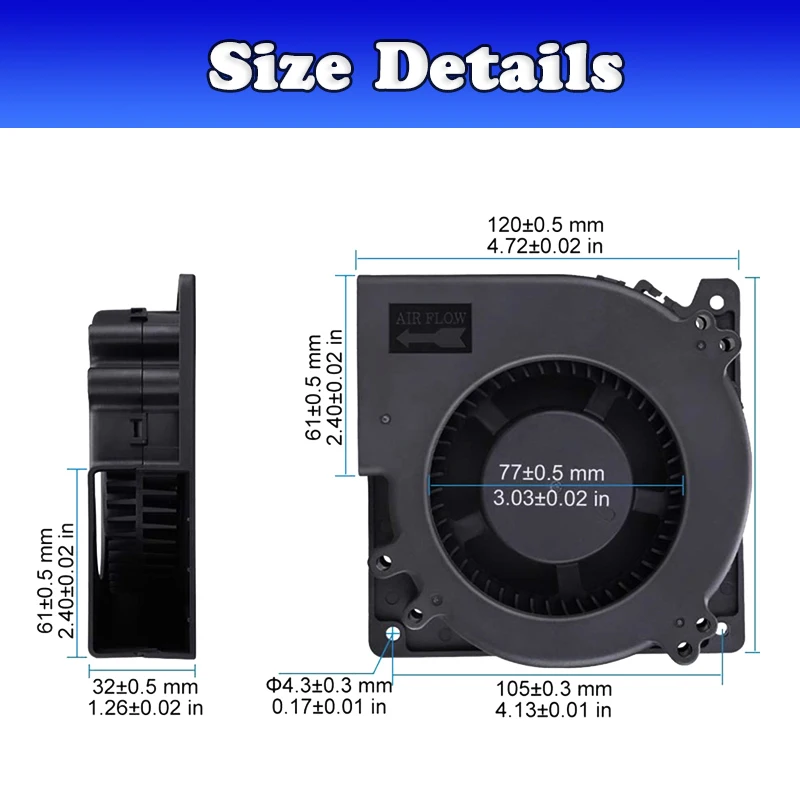 Gsie Time-Ventilateur turbo radial pour ordinateur, ventilateur soufflant, temps 120mm, 12cm, 5V, 12V, 24V, 48V, 110V, 115V, 220V, 240V,