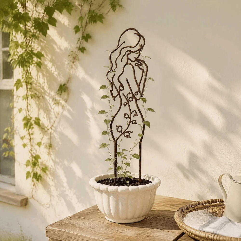 Girl Shaped Plant Support Pile Grow Support Greenhouse Arrangement Anti Lodging Stakes Stainless Steel Climbing Vines Stake