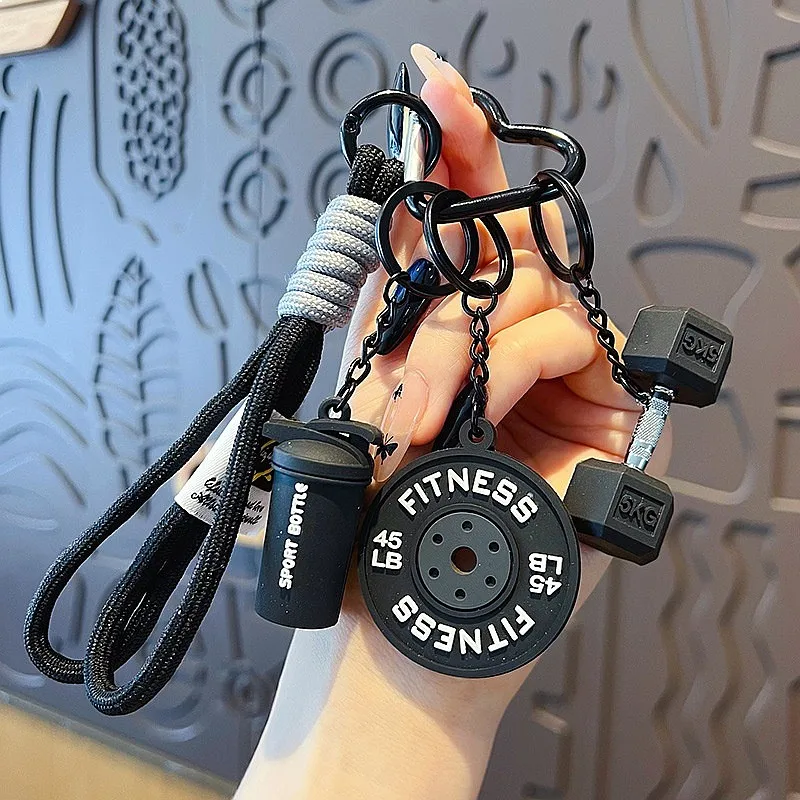 Handmade DIY Gym Fitness Dumbbell Keychain Cute Bag Charm Couple Keyring