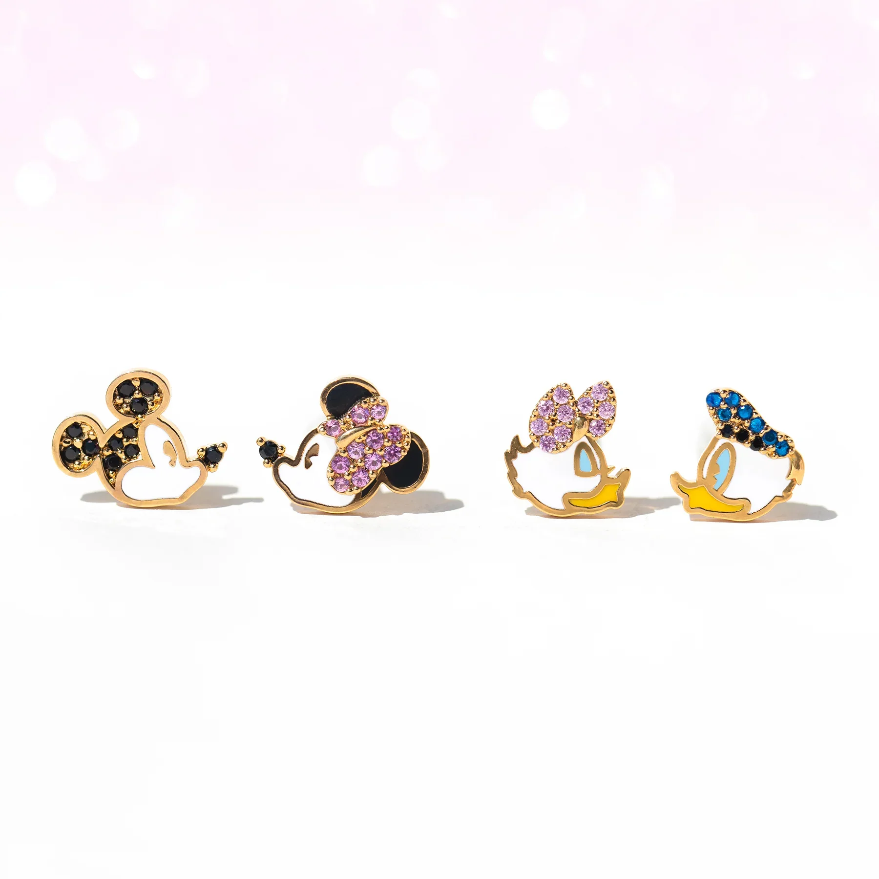 MIGGA 4pcs Cute Small Cartoon Animal Stud Earrings Set for Women Girls Gold Color Cubic Zircon Jewelry