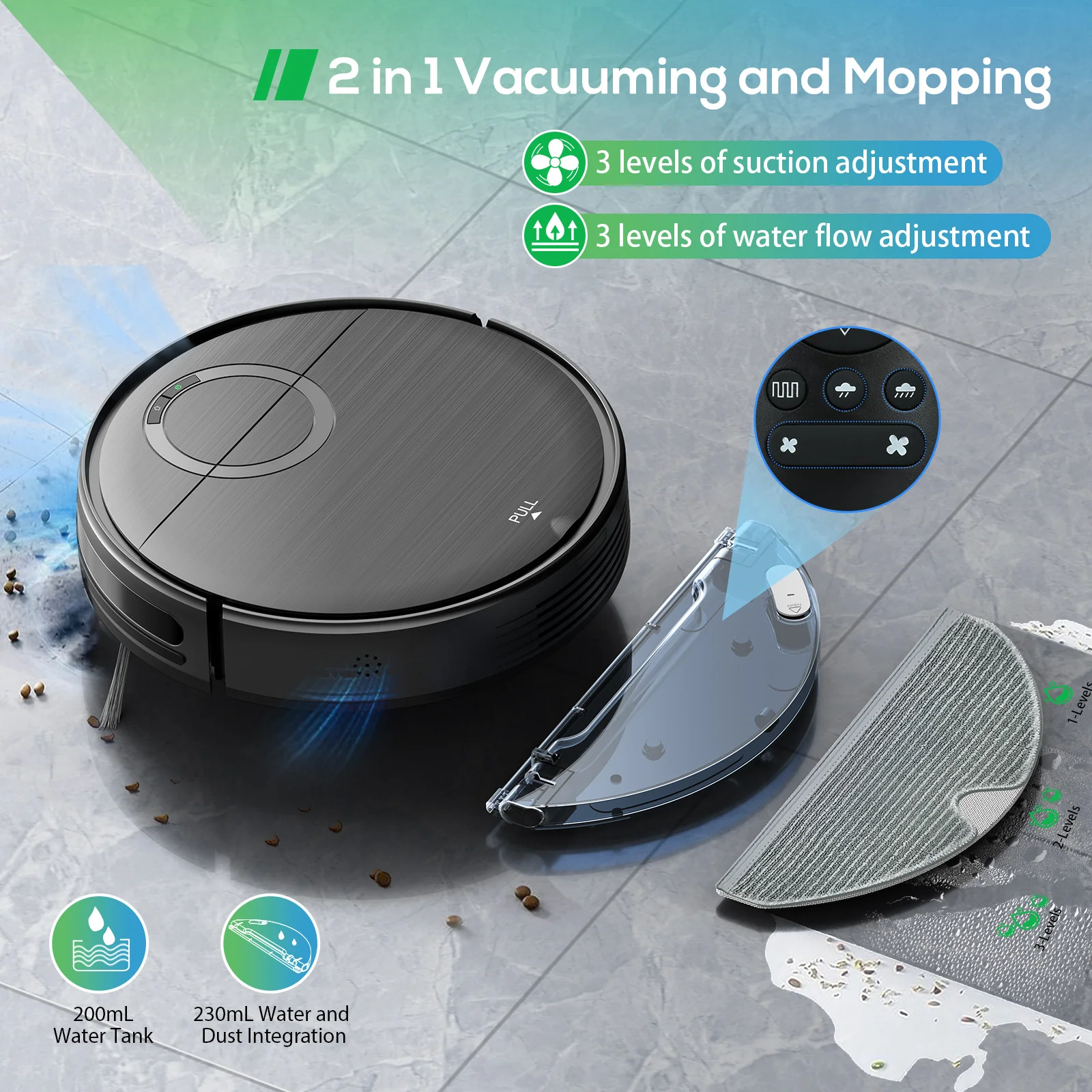 vacuum and Mop Combo 2 in 1 Mopping Robot Vacuum Cleaner with Schedule Wi-Fi/App