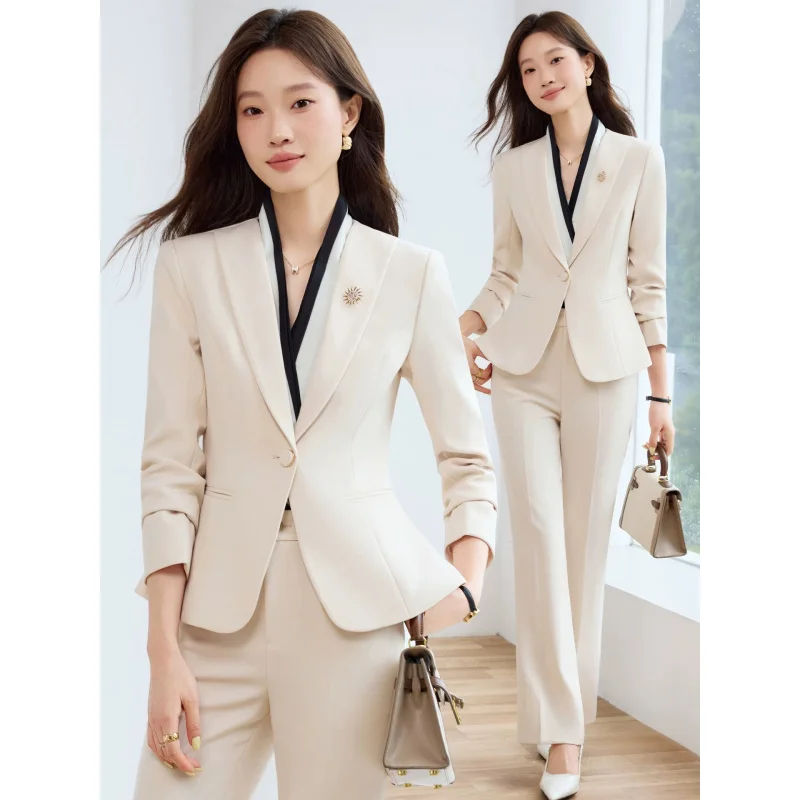 Apricot-colored women's professional suit for spring and autumn2025New stylish and elegant business suit jacket for petite indiv
