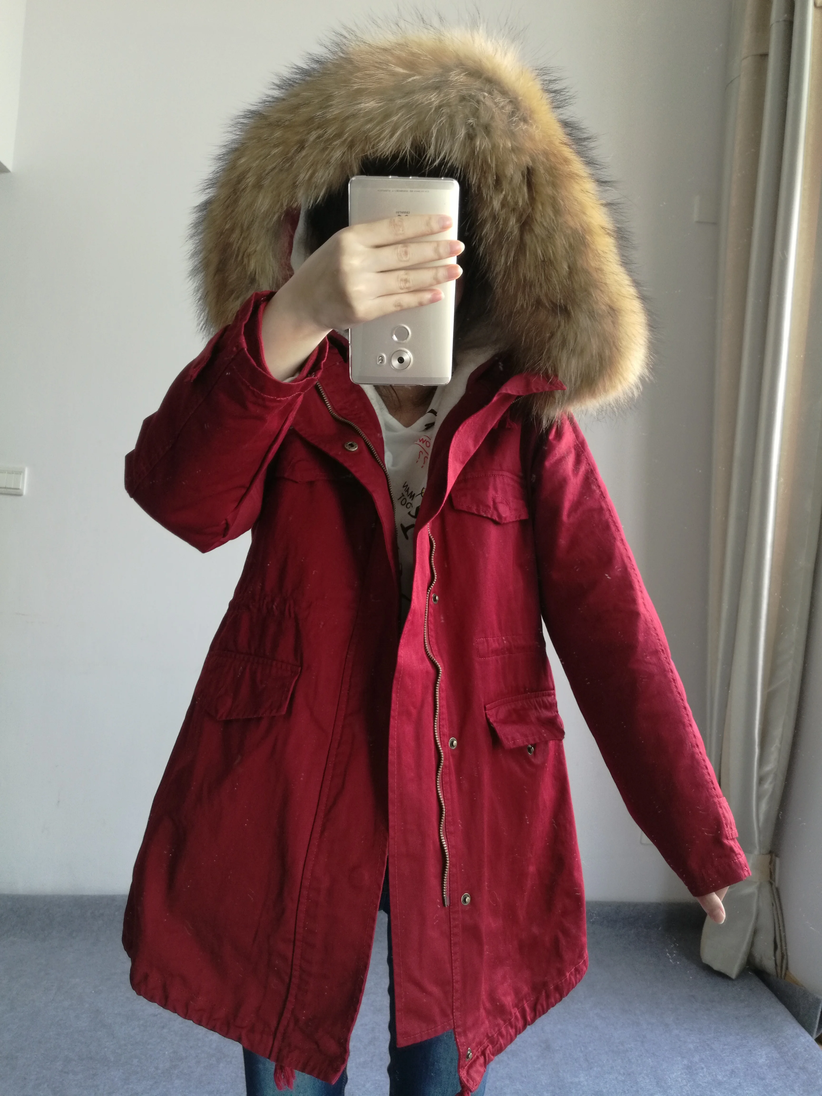 Winter women's casual temperament high-end parka coat with waist cinched hood and thick cotton coat