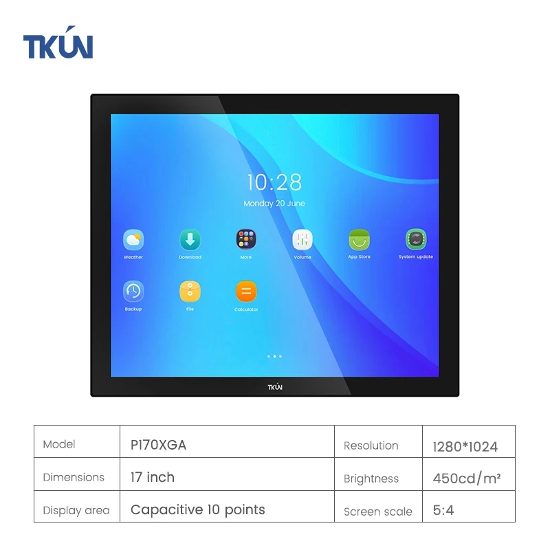 Indoor 17inch industrial LCD monitor 450Nits 5:4 Proportion HD,DP,VGA,USB,AUDIO Interface Capacitive Touch screen Monitor
