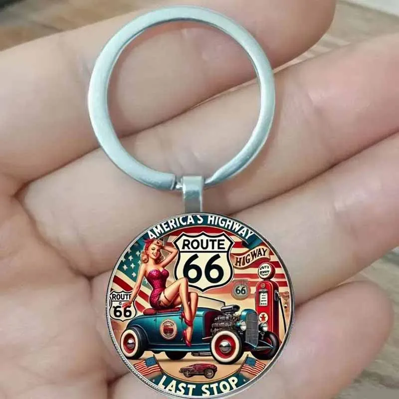 Llavero clásico Ruta 66, accesorio de viaje de aleación de zinc, regalo, adecuado para hombres, amigos y familiares