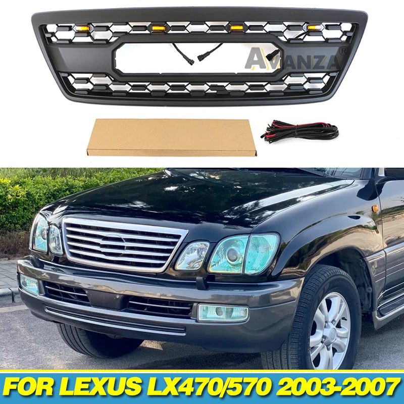 Front Grille With LED Light Fits For Lexus LX470 LX570 2003-2007 Racing Grill Auto Parts