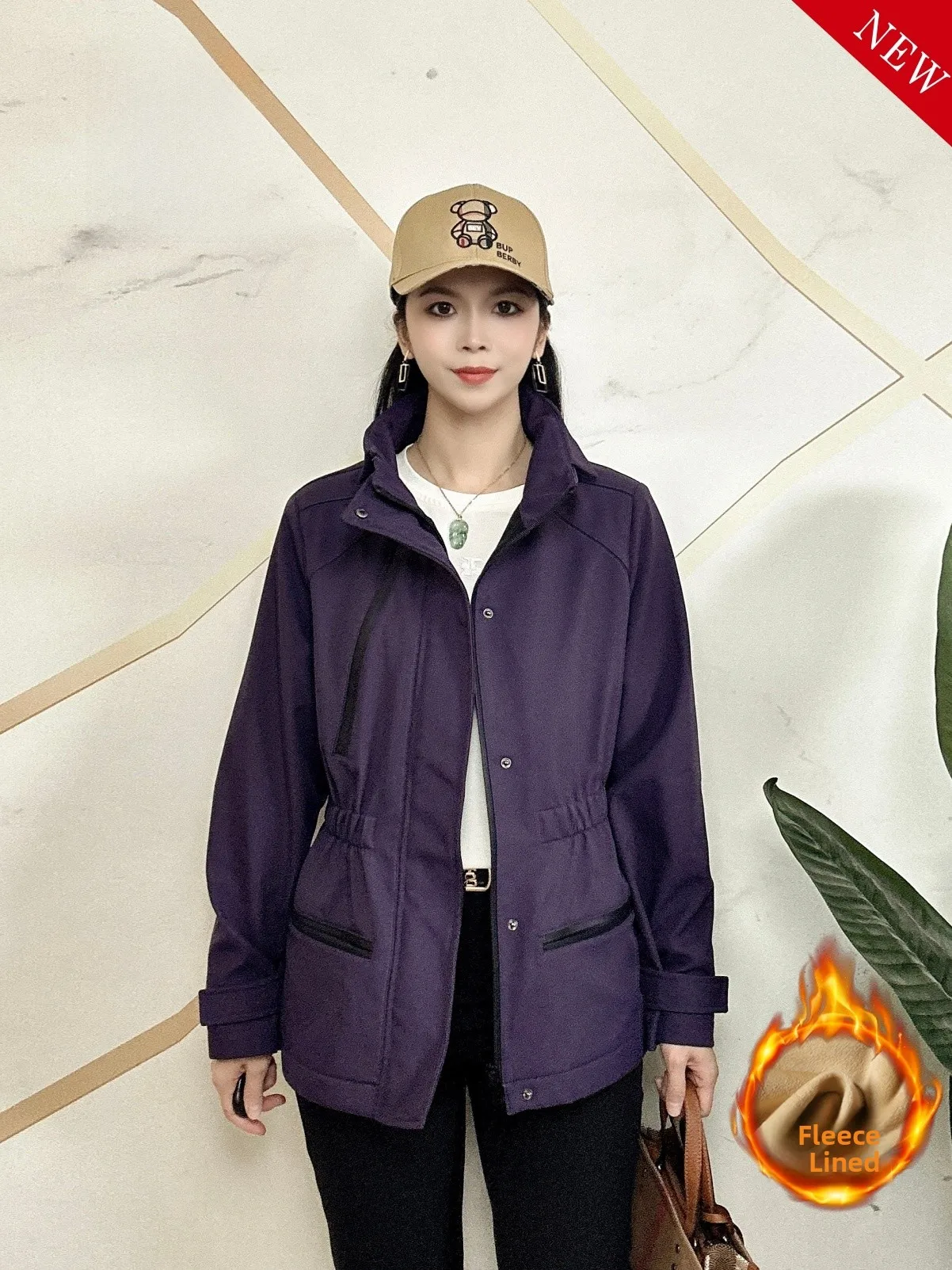 

Winter New Ladies Casual Versatile Anti-Aging Waist-Cinching Thickened Fleece Jacket Warm Fashionable Stand Collar Coat