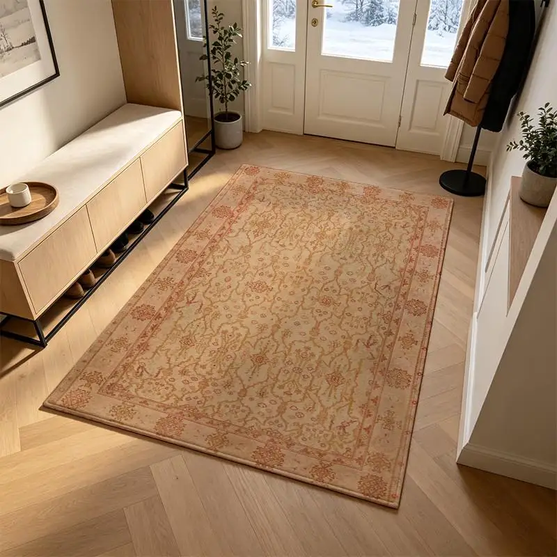 1 Piece of Woven Wool Rug, Ornate Traditional Floral Geometric Pattern, Soft Comfortable, lightweight Easy to Maintain, for Living Room, Bedroom, Dining Space, Home Decor, Room Decor, All Seasons, Perfect for Autumn and Winter