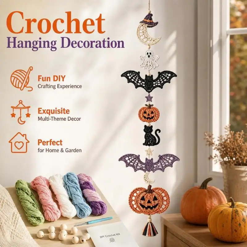 DIY Crochet Kit For Beginners Complete Yarn Set Handmade Animal Hanging Decoration Wall Window Ornament Home Halloween Craft
