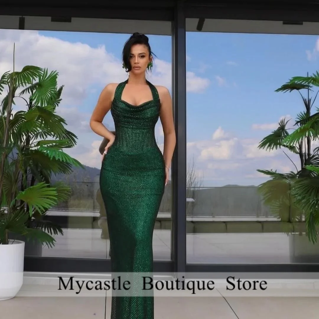 

New Elegant Green Halter Sequin Evening Dress Mermaid For Women Prom Dress Floor-Length Graduation Party Gown Customized