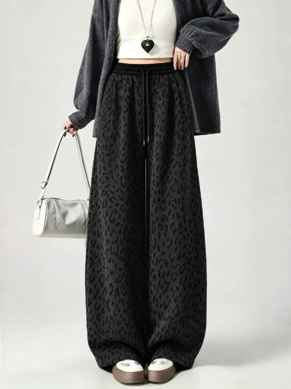 Women's High Waist Wide Leg Pants Korean Style Casual Trousers Knife  Design Autumn New Arrival Slim Fit Leopard Print Pants