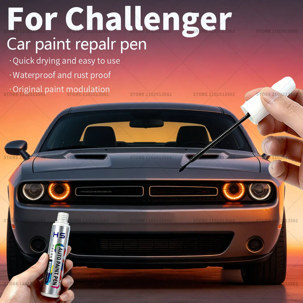 For Dodge Challenger Paint Repair Pen Touch Up Scratch Remover DIY Car Accessories Blue White knuckle Pitch black Grey Orange