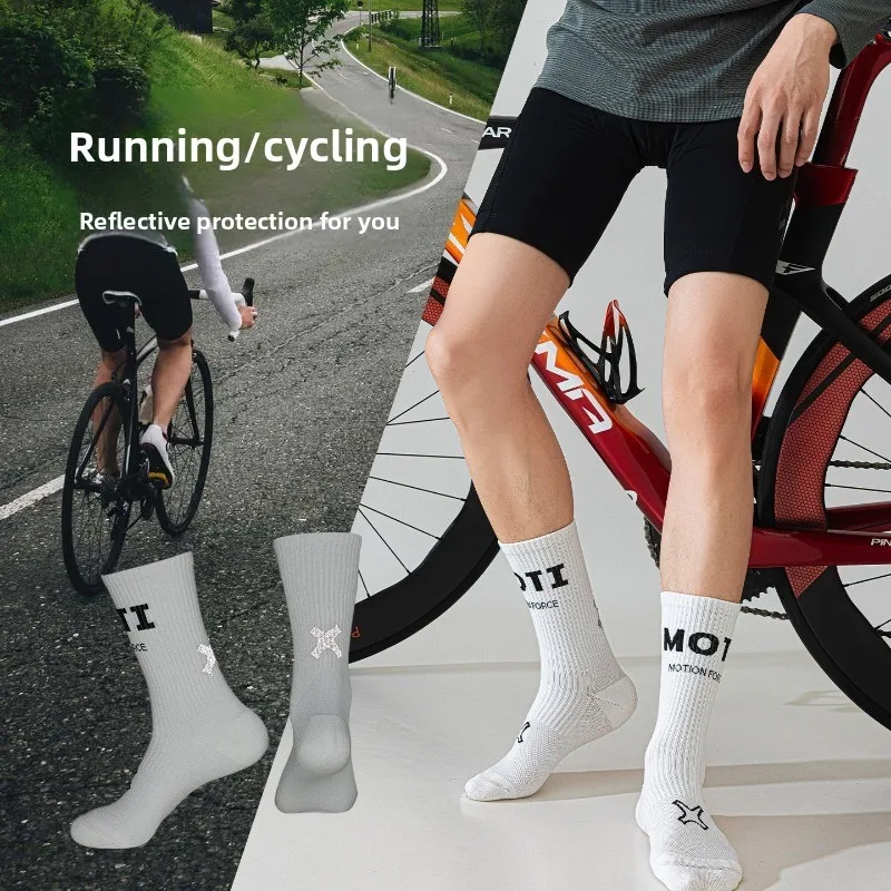 

Men Sports Cycling Crew Socks Professional Breathable Bicycle Reflective Road Bike Hiking Mountain Riding Socks