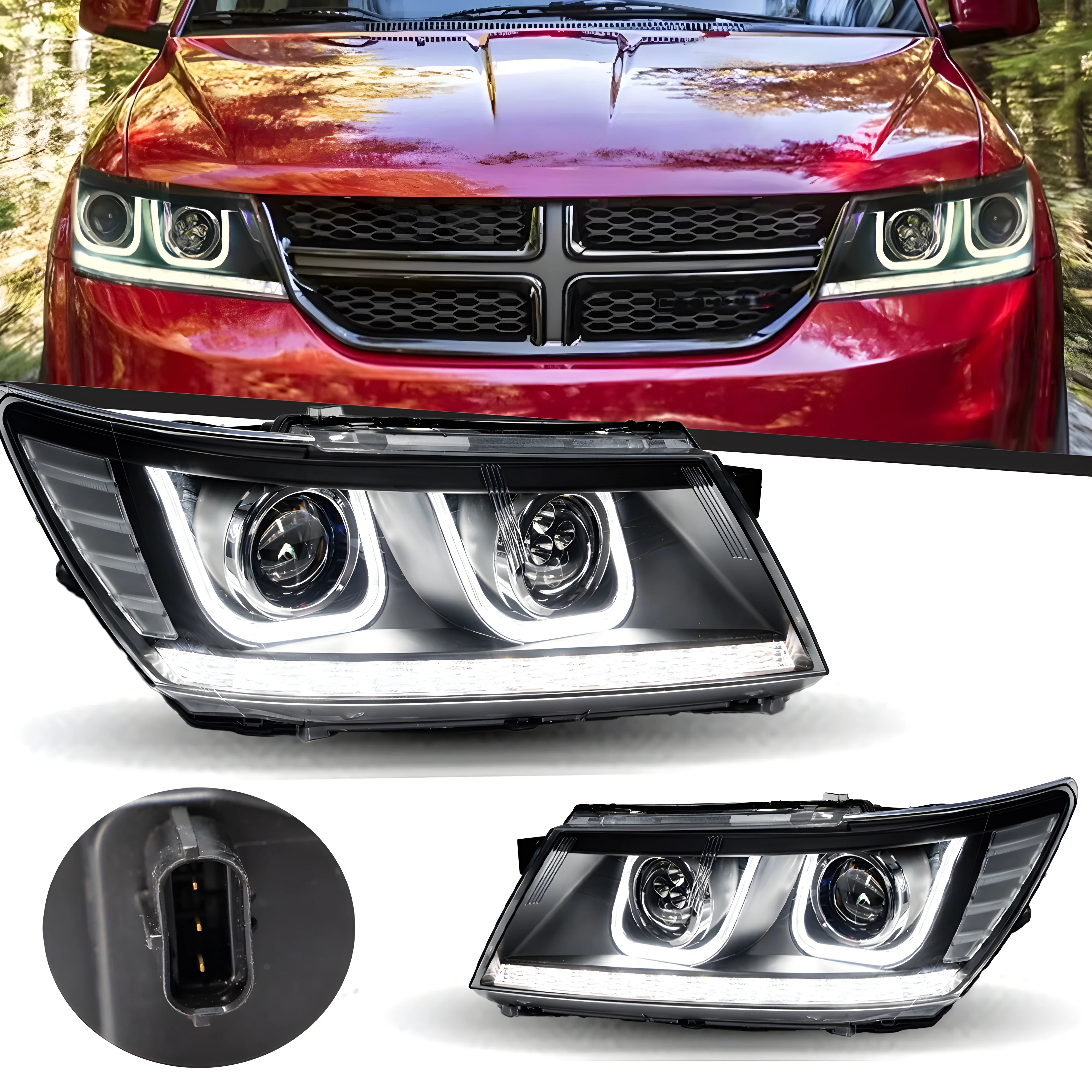 Car Styling Headlights for Dodge Journey  LED Headlight 2009-2015 Head Lamp DRL Signal Projector Lens Accessories